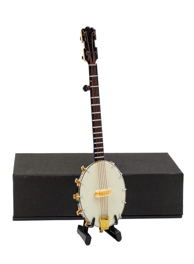Dselvgvu Wooden Miniature Banjo with Stand and Case Mini Musical Instrument Banjo Replica Collectible Figurines Dollhouse Accessories Model Home Decoration Display Ornament (5.51"x1.97"x0.71") - Image 1